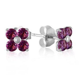 14K SOLID GOLD STUD EARRINGS WITH NATURAL AMETHYST
